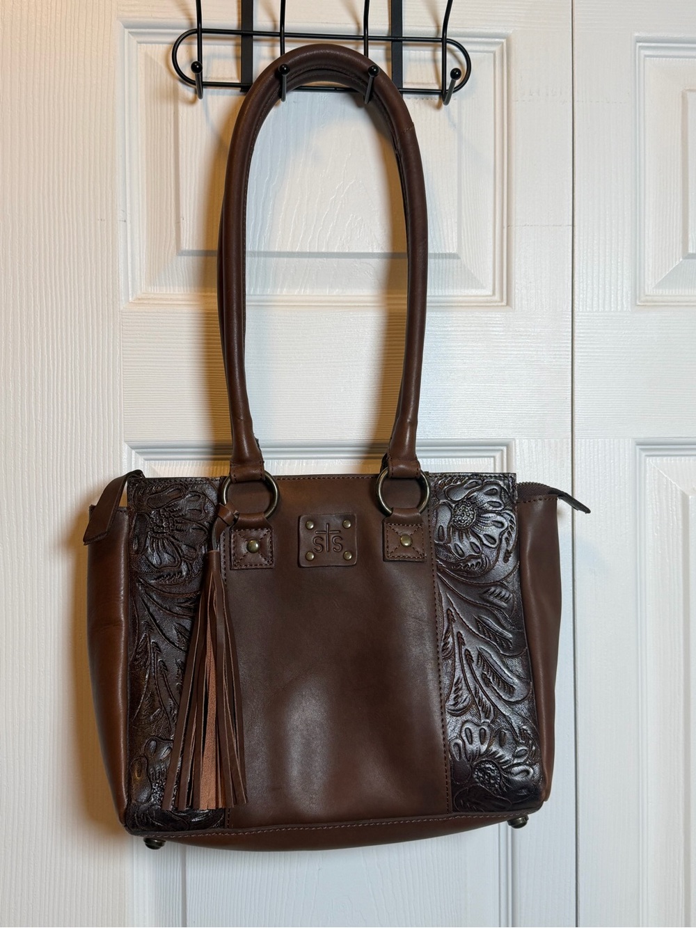 STS Ranchwear Brown Leather Tooled Tote Purse Concealed Carry Western